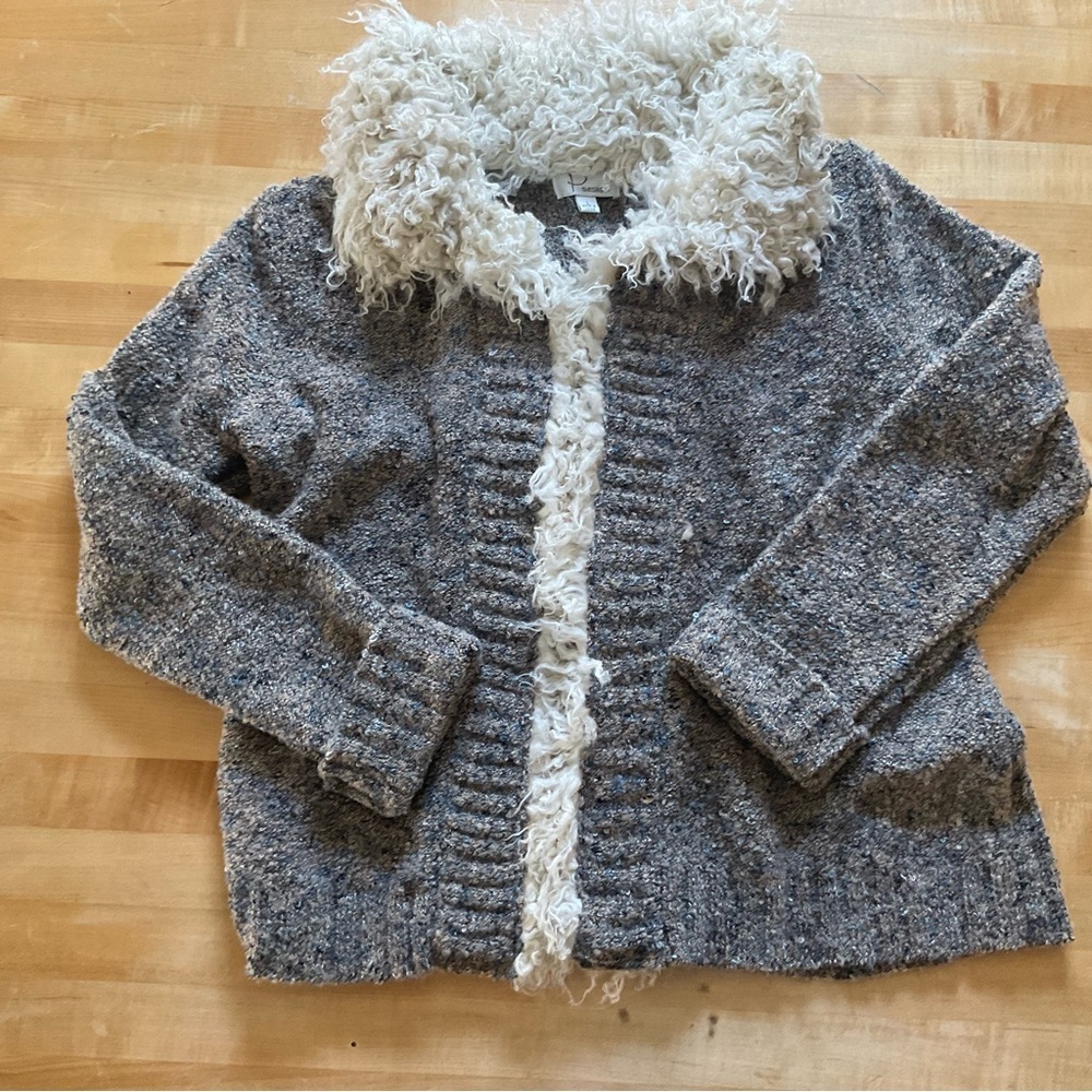 Cozy Ponsesa Faux Fur Trim Sweater Jacket Boho Sherpa Cardigan Coat Size L - Picture 4 of 16